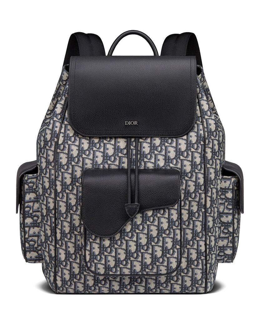 Christian Dior Saddle Backpack Canvas with Leather Dark Blue